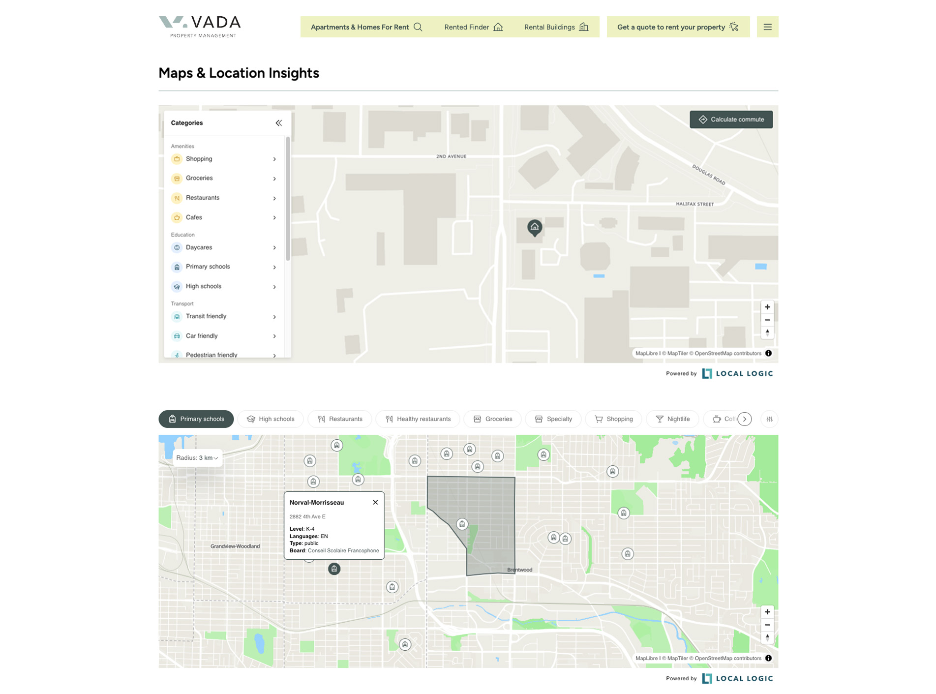 Local Logic: Location insights on a VADA® rental listing