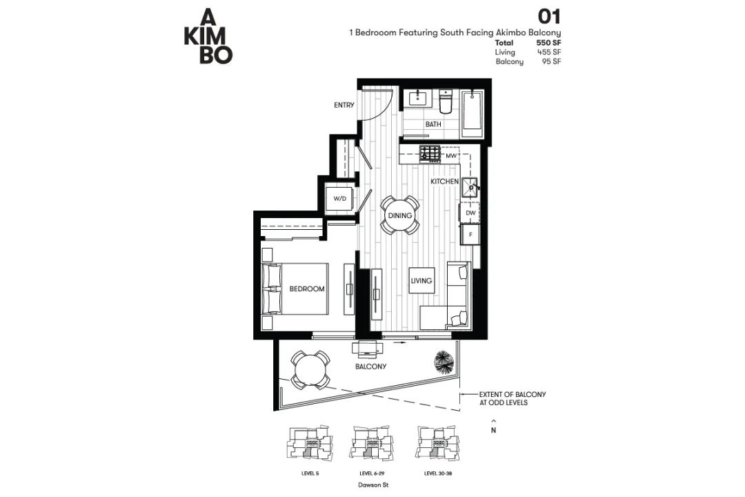 Akimbo in Brentwood - 1 Bedroom Apartment For Rent in Burnaby at 2801 - 2181 Madison Avenue, Burnaby, BC - Floor Plan