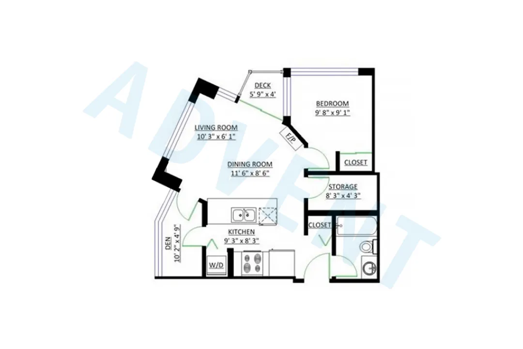 Brava in Downtown - 1 Bedroom Apartment For Rent in Vancouver at 602 - 1199 Seymour Street, Vancouver, BC - Floor Plan