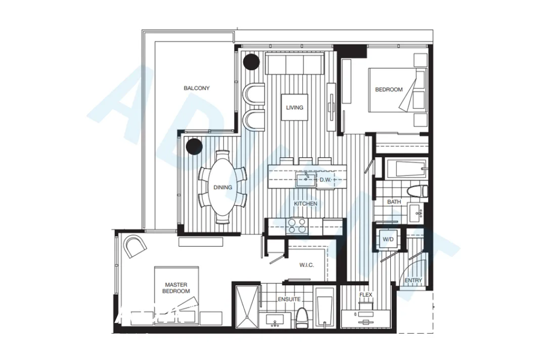 Mandarin Residences in Brighouse - 2 Bedroom Apartment For Rent in Richmond at 1102 - 6188 No 3 Road, Richmond, BC, V6Y 0J3 - Floor Plan