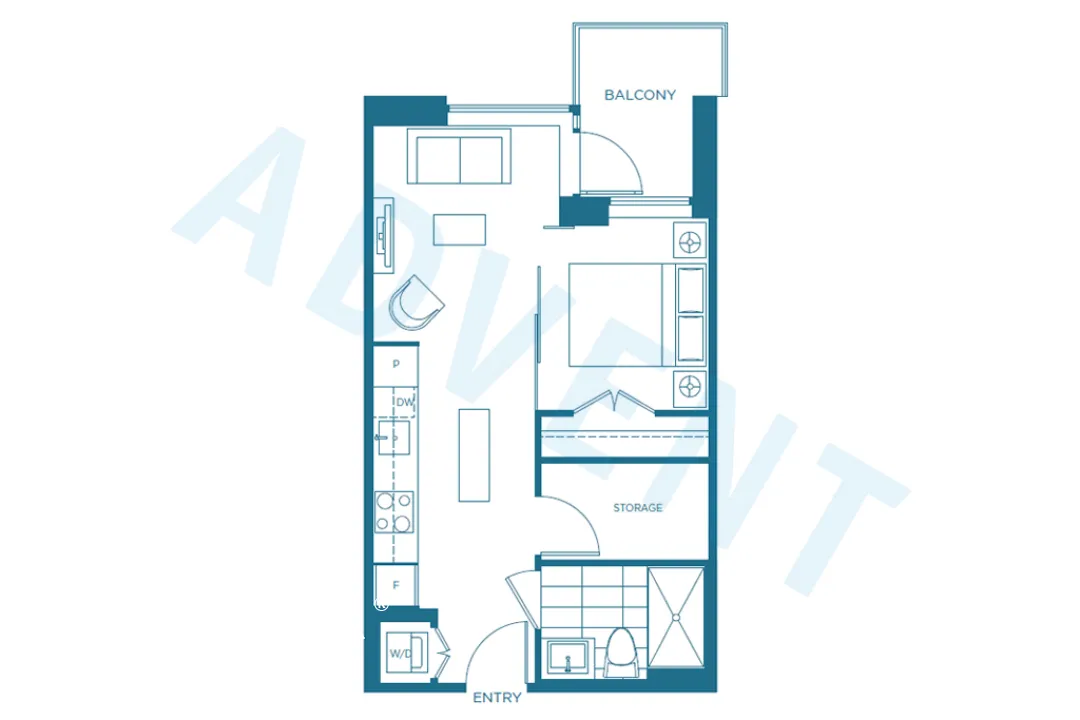 Voda at The Creek in Southeast False Creek - 1 Bedroom Apartment For Rent in Vancouver at 306 - 1661 Quebec Street, Vancouver, BC - Floor Plan