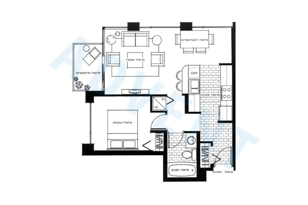 Oscar in Yaletown - Furnished 1 Bedroom Apartment For Rent in Vancouver at 1908 - 1295 Richards Street, Vancouver, BC - Floor Plan