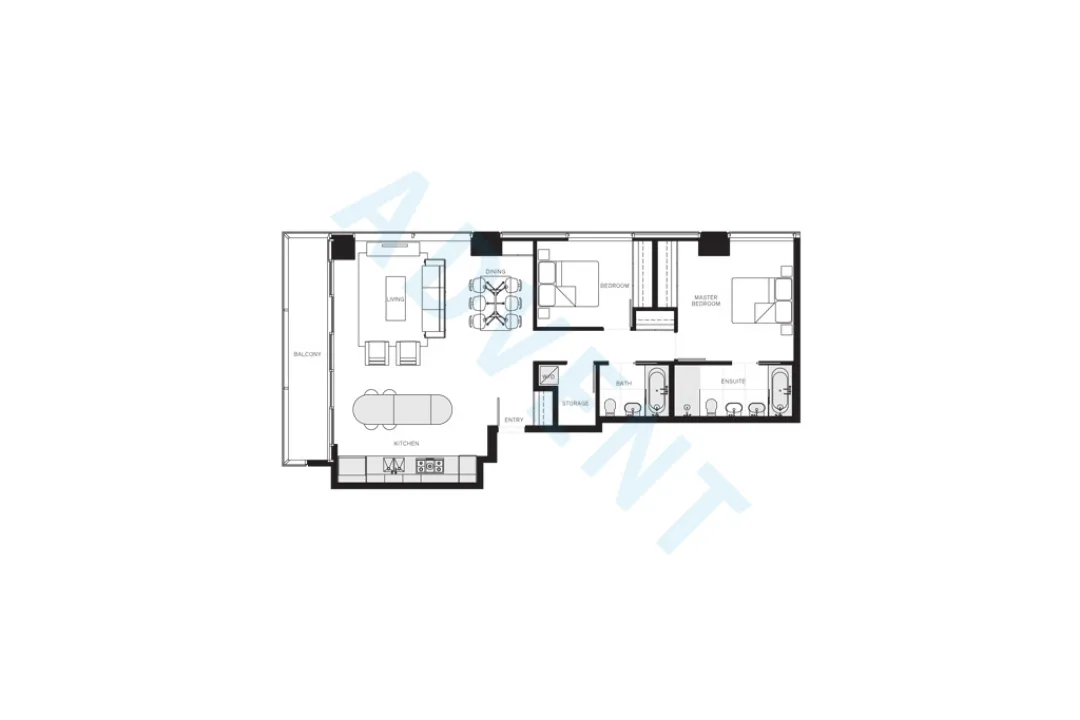 Jameson House in Coal Harbour - 2 Bedroom Apartment For Rent in Vancouver at 3403 - 838 West Hastings Street, Vancouver, BC - Floor Plan