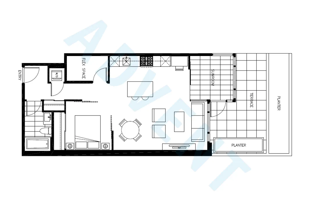 Iron &amp; Whyte in Point Grey - 1 Bedroom Apartment For Rent in Vancouver at 203 - 4355 West 10th Avenue, Vancouver, BC - Floor Plan