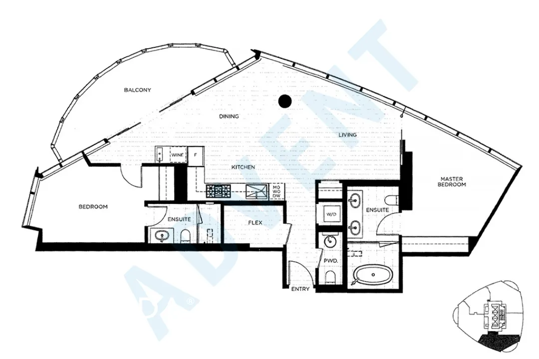 Trump Tower in Downtown - 2 Bedroom Apartment For Rent in Vancouver at 4002 - 1151 West Georgia Street, Vancouver, BC - Floor Plan