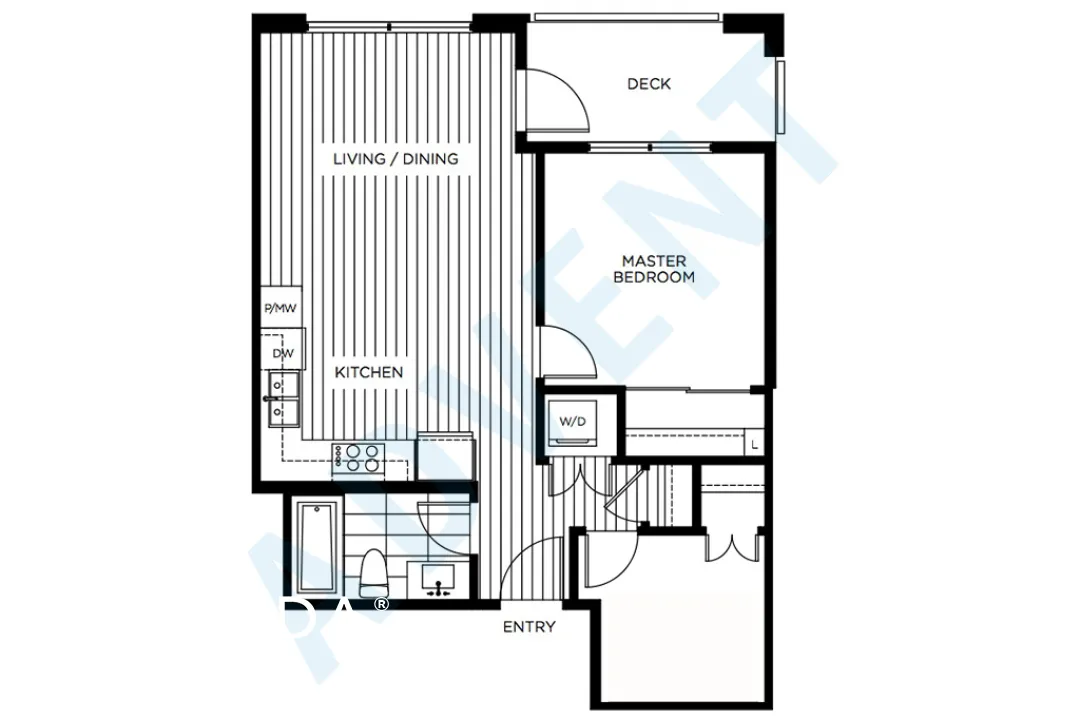 Heywood on The Park in Hamilton - 1 Bedroom Apartment For Rent in North Vancouver at 401 - 1621 Hamilton Avenue North, North Vancouver, BC - Floor Plan