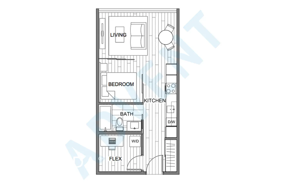 The Residences at West in Olympic Village - 1 Bedroom Apartment For Rent in Vancouver at 624 - 1783 Manitoba Street, Vancouver, BC - Floor Plan