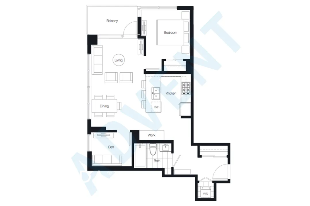 Lido in Southeast False Creek - 1 Bedroom Apartment For Rent in Vancouver at 708 - 110 Switchmen Street, Vancouver, BC - Floor Plan