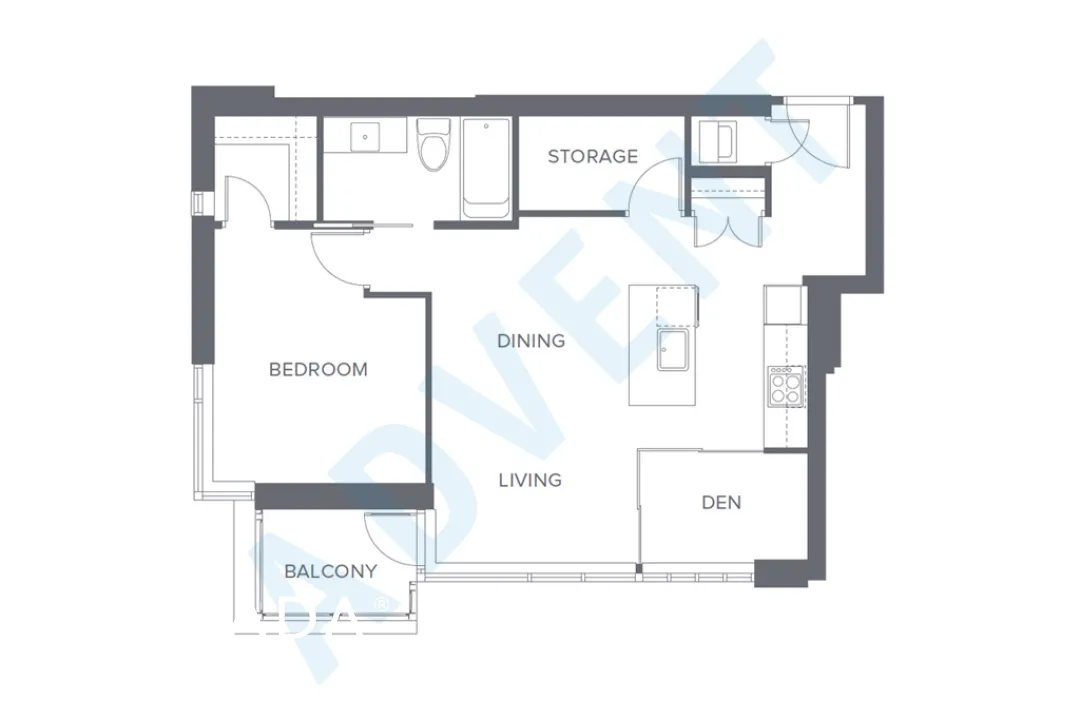 Salt in Downtown - 1 Bedroom Apartment For Rent in Vancouver at 1802 - 1308 Hornby Street, Vancouver, BC - Floor Plan