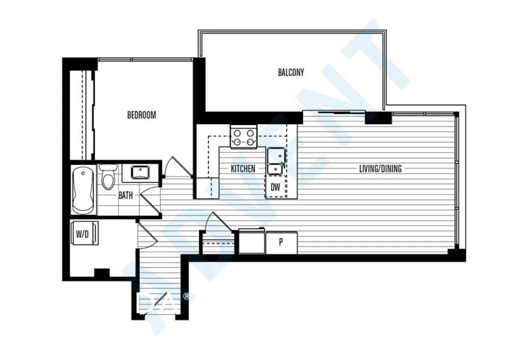 Northbank in New Westminster Quay - 1 Bedroom Apartment For Rent in New Westminster at 2101 - 125 Columbia Street, New Westminster, BC - Floor Plan