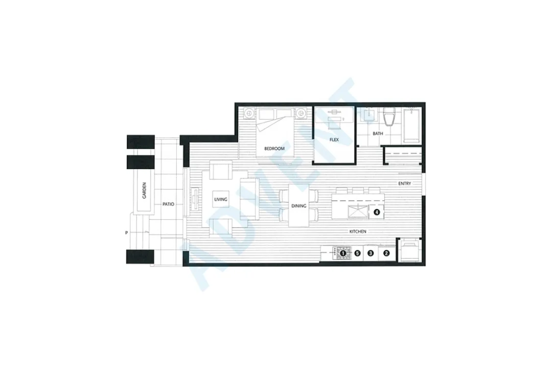 Bridge in Olympic Village - 1 Bedroom Apartment For Rent in Vancouver at 1610 Columbia Street, Vancouver, BC - Floor Plan