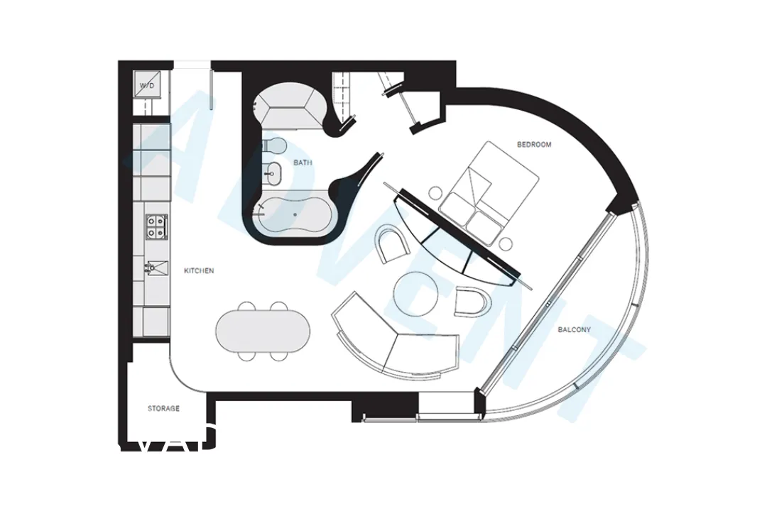 Jameson House in Coal Harbour - 1 Bedroom Apartment For Rent in Vancouver at 1507 - 838 West Hastings Street, Vancouver, BC - Floor Plan