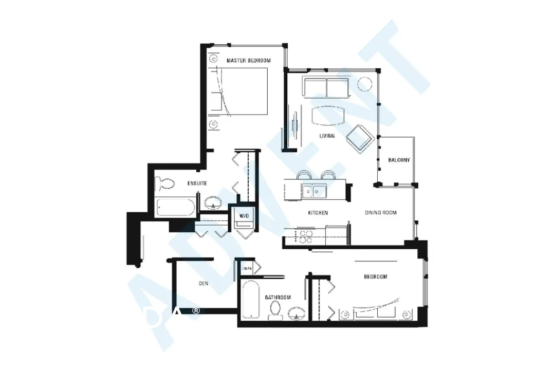R&amp;R Robson &amp; Richards in Downtown - 2 Bedroom Apartment For Rent in Vancouver at 1001 - 480 Robson Street, Vancouver, BC, V6B 1S1 - Floor Plan