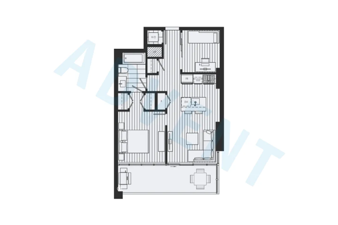 Lumina Waterfall in Brentwood - 1 Bedroom Apartment For Rent in Burnaby at 2304 - 2311 Beta Avenue, Burnaby, BC - Floor Plan