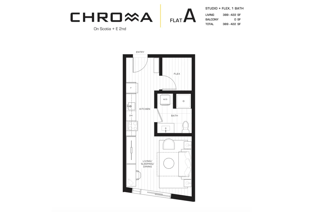 Chroma in South Flats - Modern Pet Friendly Studio Rentals at 1888 Scotia Street, Vancouver, BC, V5T 0L3 - Floor Plan