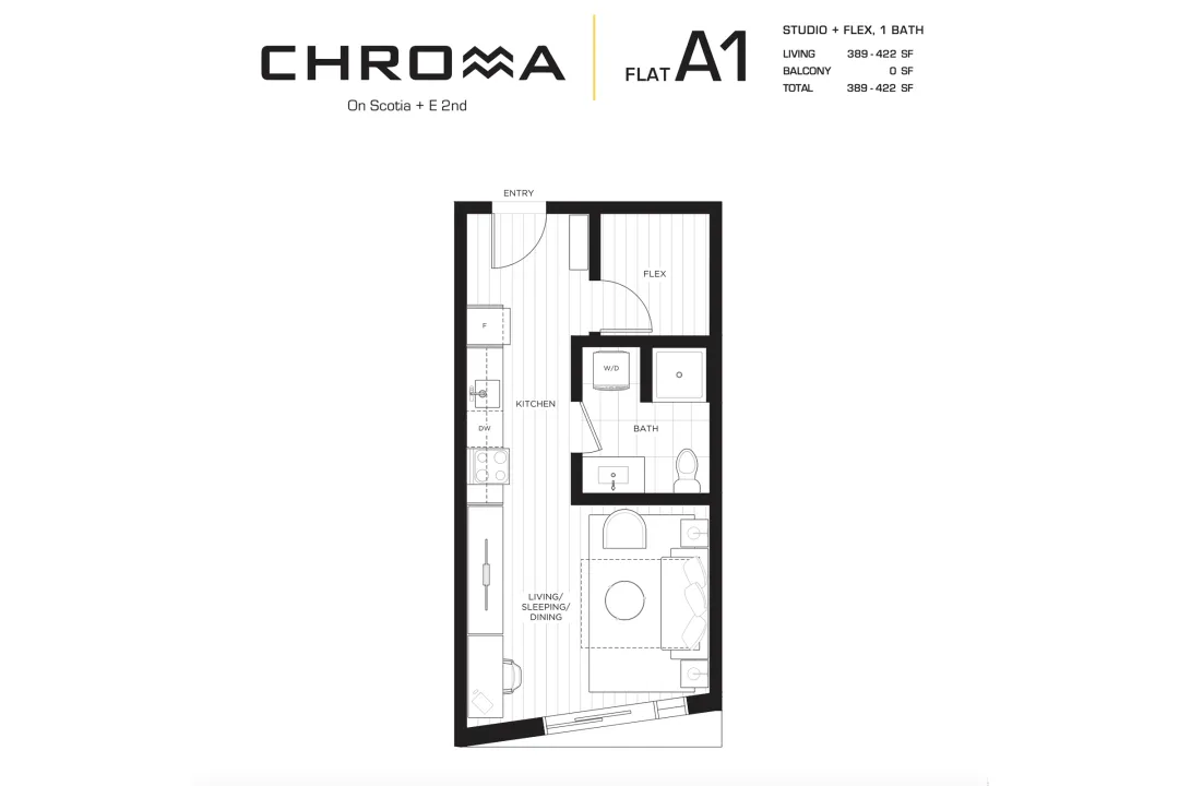 Chroma in South Flats - Modern Pet Friendly Studio Rentals at 1888 Scotia Street, Vancouver, BC, V5T 0L3 - Floor Plan