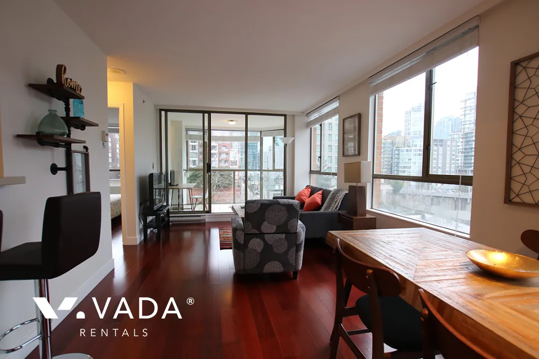Pacific Promenade in Yaletown - Furnished 1 Bedroom Apartment For Rent in Vancouver at 603 - 888 Pacific Street, Vancouver, BC