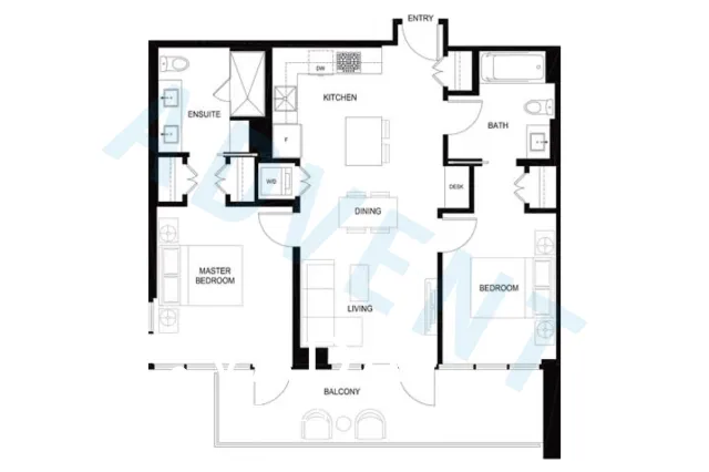 Stratus at Solo District in Brentwood - 2 Bedroom Apartment For Rent in Burnaby at 3008 - 2008 Rosser Avenue, Burnaby, BC, V5C 0H8 - Floor Plan