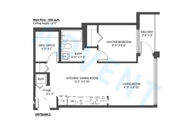 Cosmo in Downtown - 1 Bedroom Apartment For Rent in Vancouver at 2507 - 161 West Georgia Street, Vancouver, BC - Floor Plan