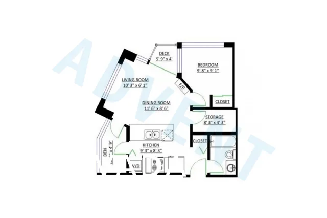 Brava in Downtown - 1 Bedroom Apartment For Rent in Vancouver at 602 - 1199 Seymour Street, Vancouver, BC - Floor Plan