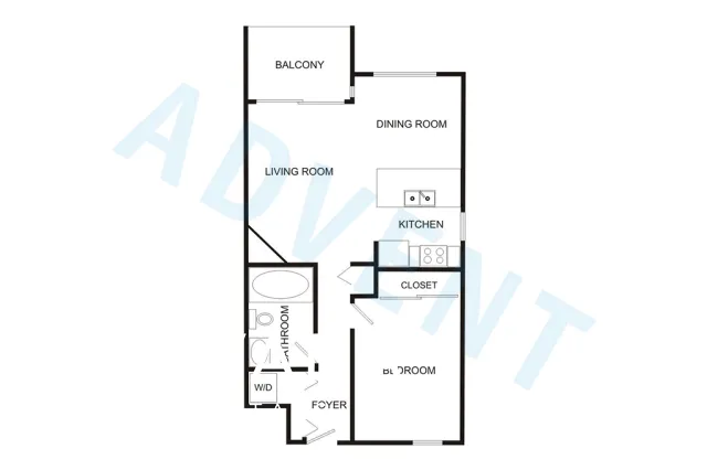 Monte Carlo in Fairview - 1 Bedroom Apartment For Rent in Vancouver at 402 - 985 West 10th Avenue, Vancouver, BC - Floor Plan