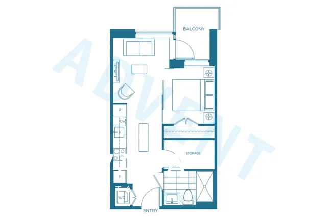 Voda at The Creek in Southeast False Creek - 1 Bedroom Apartment For Rent in Vancouver at 306 - 1661 Quebec Street, Vancouver, BC - Floor Plan
