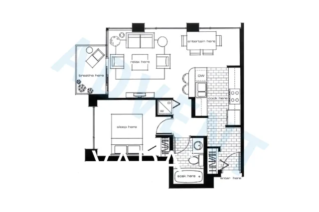 Oscar in Yaletown - Furnished 1 Bedroom Apartment For Rent in Vancouver at 1908 - 1295 Richards Street, Vancouver, BC - Floor Plan