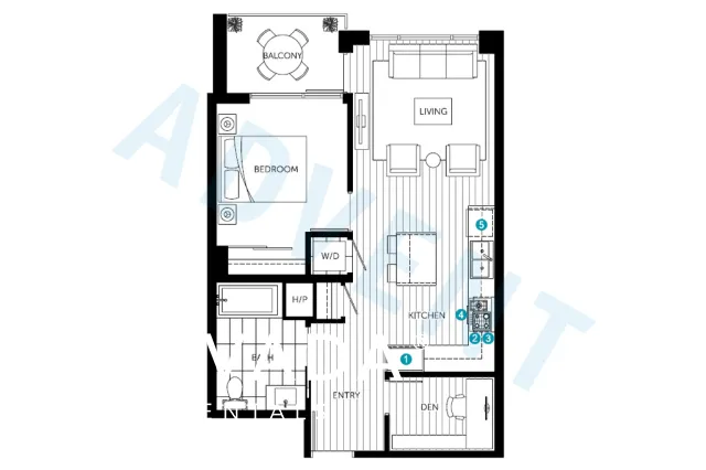 CentreView in Central Lonsdale - 1 Bedroom Apartment For Rent in North Vancouver at 508 - 125 14th Street East, North Vancouver, BC, V7M 2H8 - Floor Plan