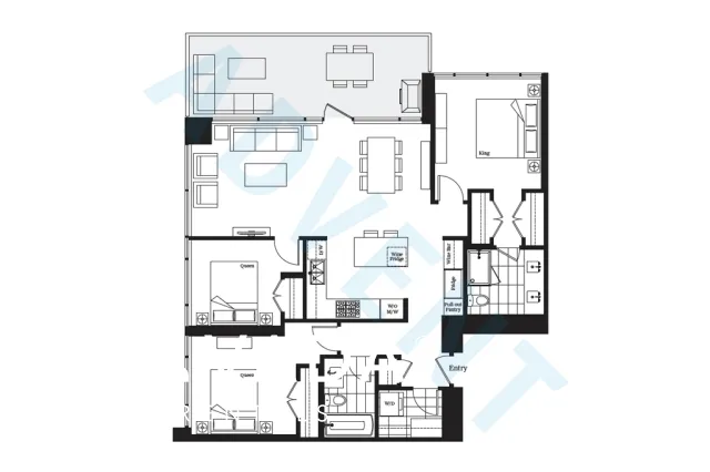 Modello in Metrotown - 3 Bedroom Apartment For Rent in Burnaby at 2506 - 4360 Beresford Street, Burnaby, BC - Floor Plan