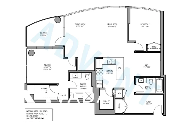Park West 1 in Yaletown - 2 Bedroom Apartment For Rent in Vancouver at 2003 - 455 Beach Crescent, Vancouver, BC - Floor Plan
