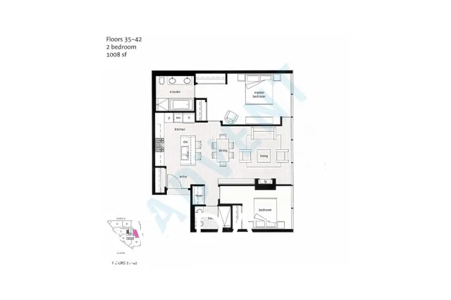 Shangri-La in Downtown - Furnished 2 Bedroom Apartment For Rent in Vancouver at 3505 - 1111 Alberni Street, Vancouver, BC - Floor Plan
