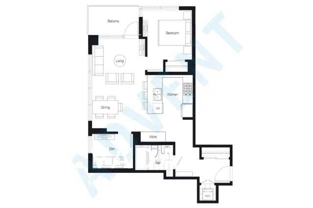 Lido in Southeast False Creek - 1 Bedroom Apartment For Rent in Vancouver at 708 - 110 Switchmen Street, Vancouver, BC - Floor Plan