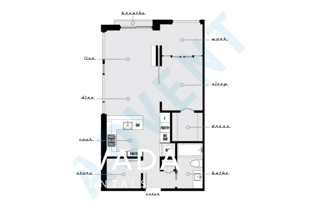 Meccanica in Southeast False Creek - 1 Bedroom Apartment For Rent in Vancouver at 1002 - 108 East 1st Avenue, Vancouver, BC - Floor Plan