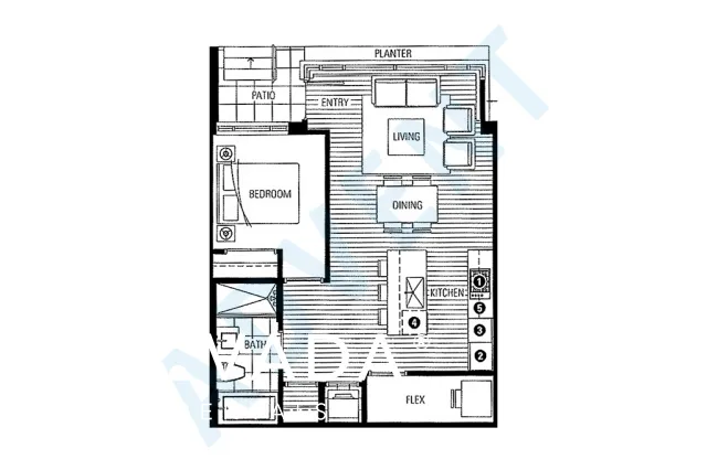 Kayak in Olympic Village - 1 Bedroom Townhouse For Rent in Vancouver at 18 Athletes Way, Vancouver, BC - Floor Plan