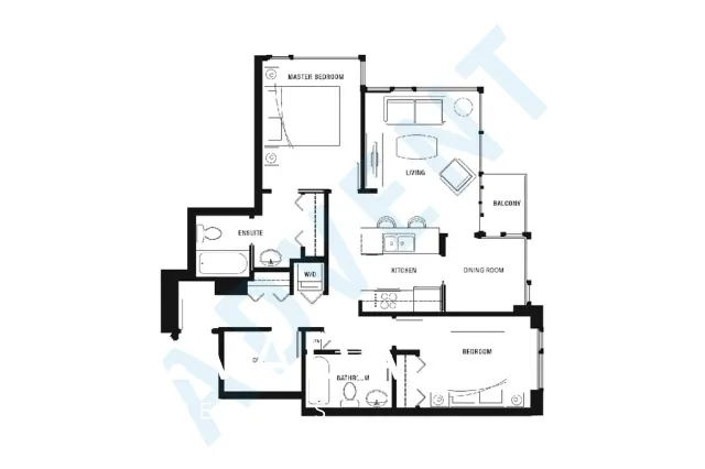 R&amp;R Robson &amp; Richards in Downtown - 2 Bedroom Apartment For Rent in Vancouver at 1001 - 480 Robson Street, Vancouver, BC, V6B 1S1 - Floor Plan