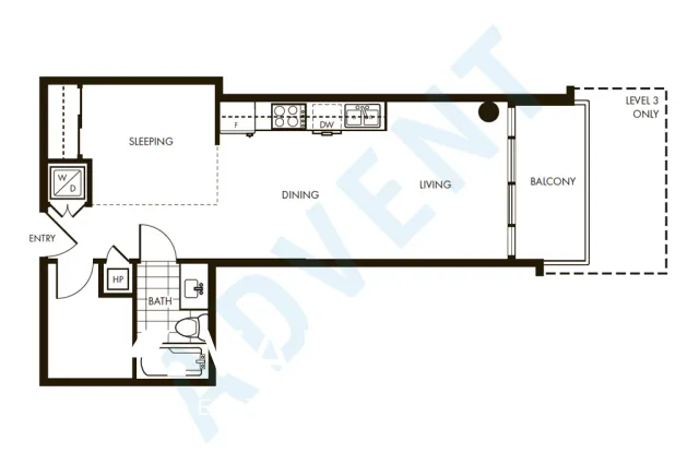 Modern in The West End - Studio For Rent in Vancouver at 303 - 1009 Harwood Street, Vancouver, BC - Floor Plan