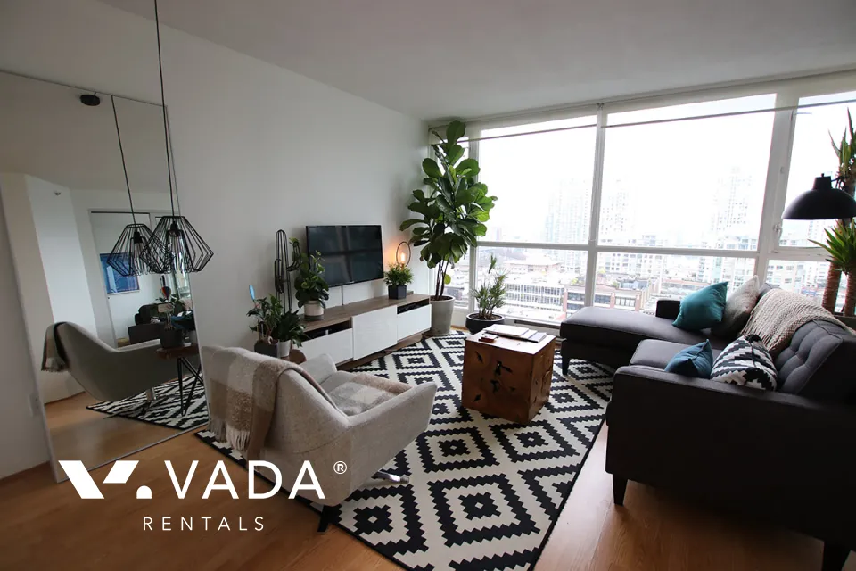 Park Plaza in Yaletown - Furnished 1 Bedroom Apartment For Rent in Vancouver at 1207 - 1188 Richards Street, Vancouver, BC