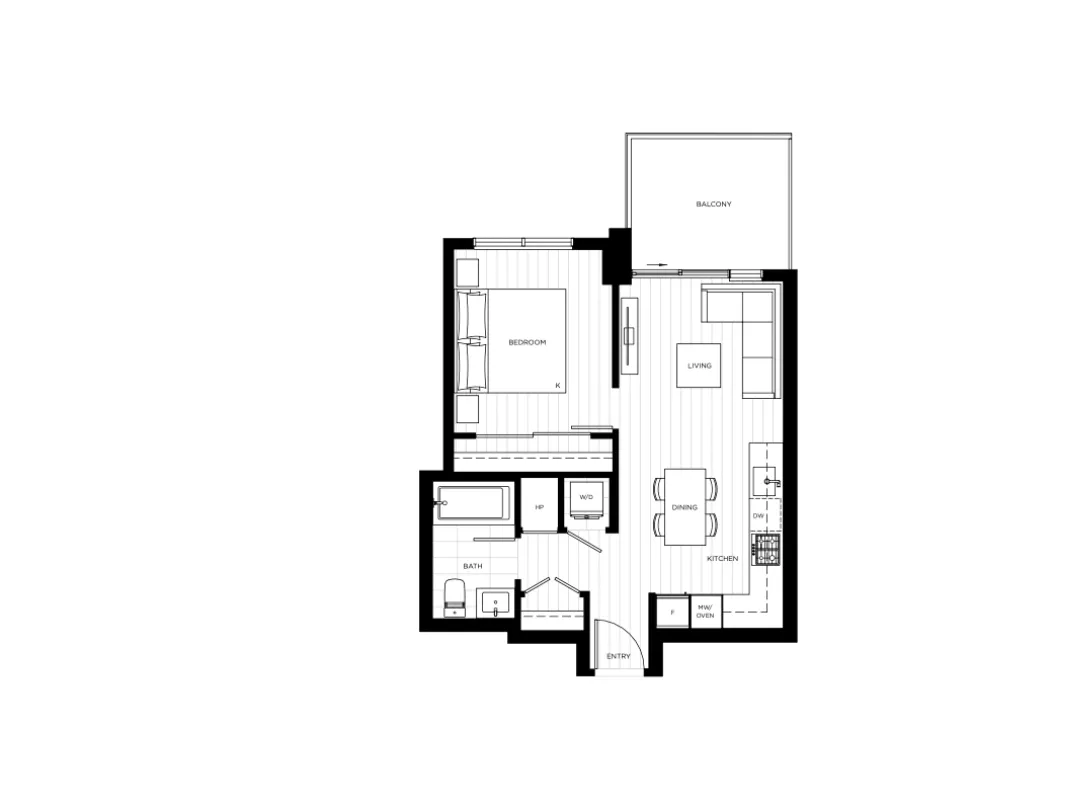JinJu in Burquitlam - 1 Bedroom Apartment For Rent in Coquitlam at 2605 - 537 Cottonwood Avenue, Coquitlam, BC, V3J 0S4 - Floor Plan