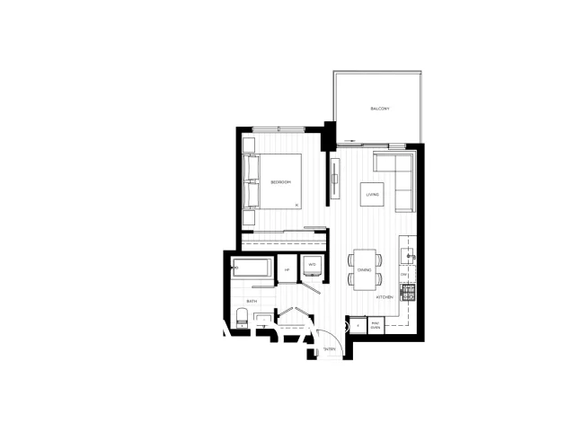 JinJu in Burquitlam - 1 Bedroom Apartment For Rent in Coquitlam at 2605 - 537 Cottonwood Avenue, Coquitlam, BC, V3J 0S4 - Floor Plan